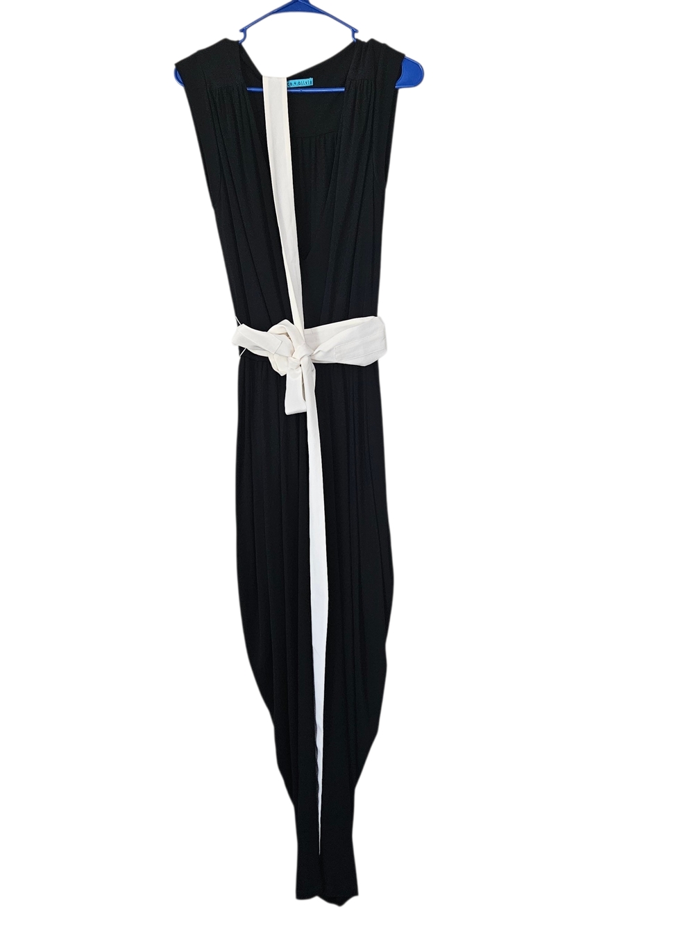 Alice + Olivia Black Harem Jumpsuit with White Waist Tie  Size M
